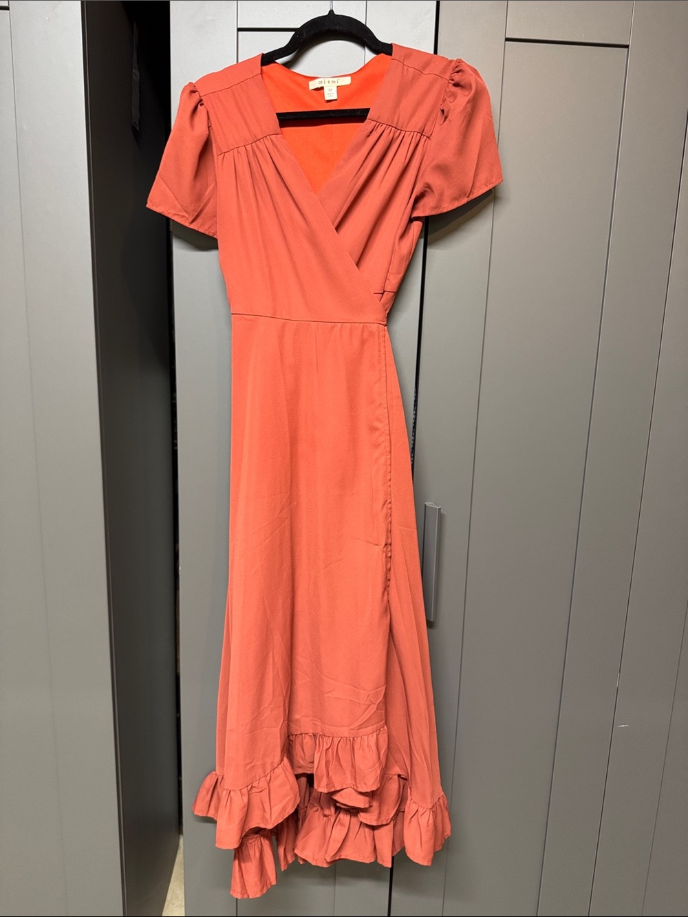 miami Coral Wrap Maxi Dress with Ruffle Hem